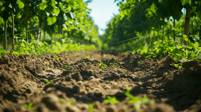 Loamy soil in a hazelnut orchard, perfect for growing hazelnut trees with optimal texture and drainage.