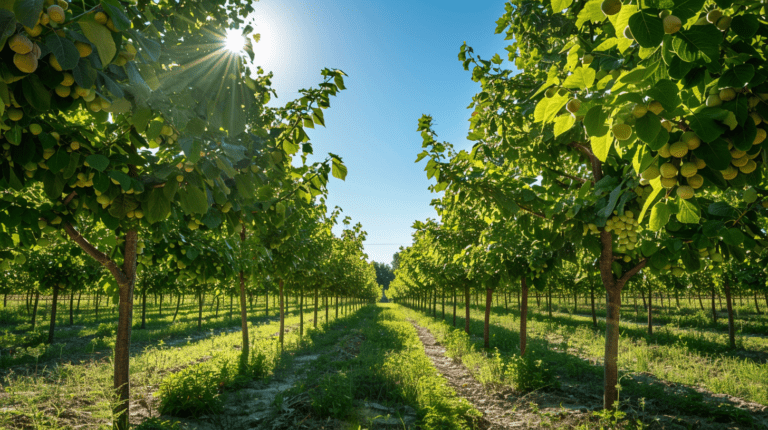 Hazelnut trees thriving in a temperate climate with mild summers.