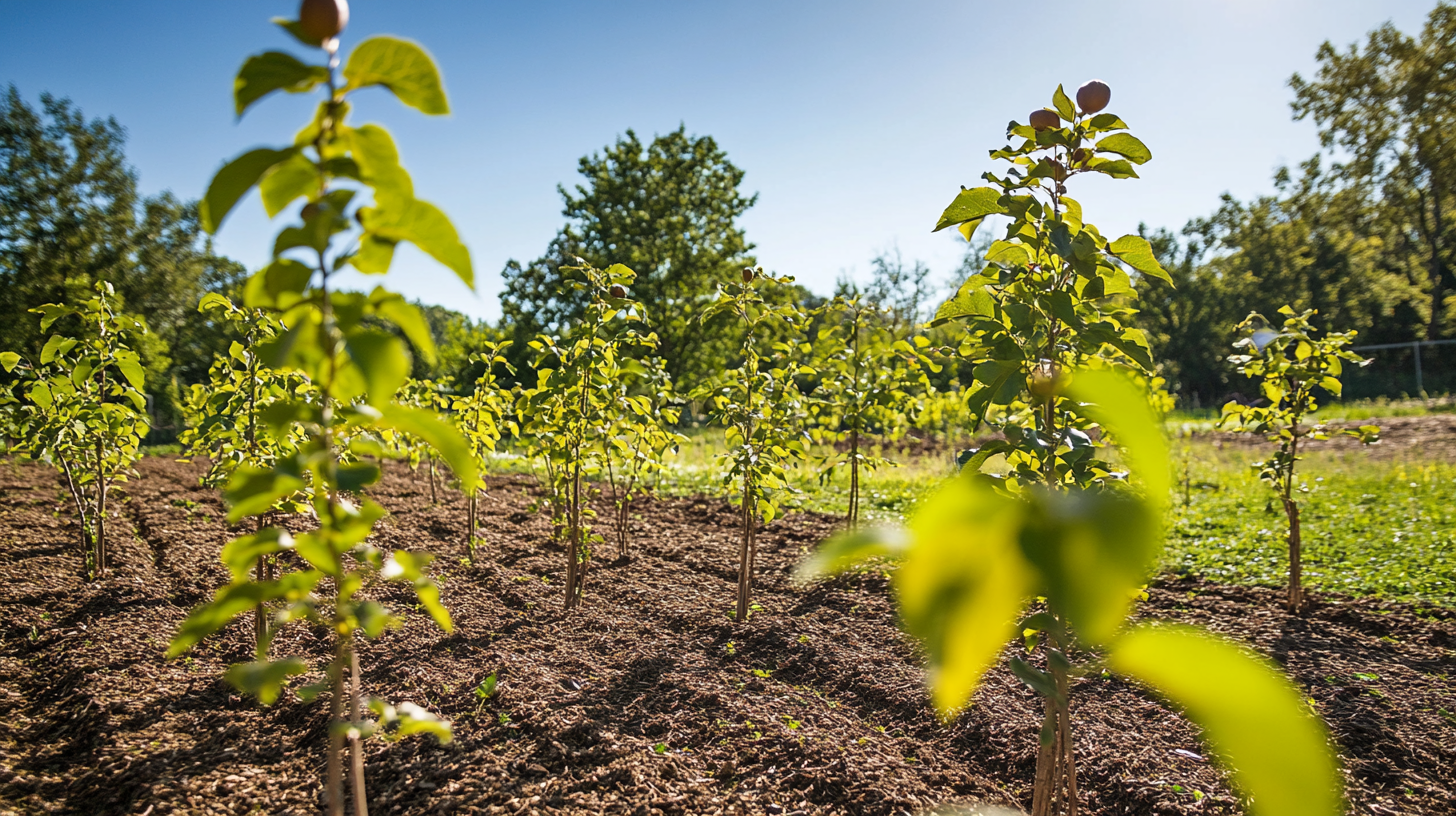 Various hazelnut trees in an organic orchard, featuring healthy green foliage and ripe hazelnuts under natural sunlight.